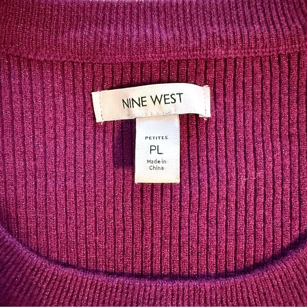Nine West Women’s Magenta Ribbed Metallic Blend Sweater Pull Over Petite Large - Picture 3 of 7